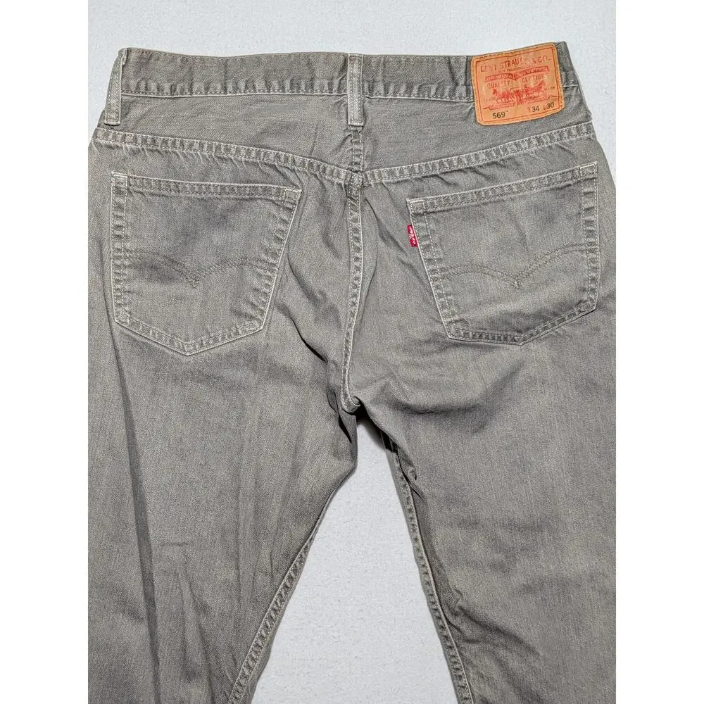 Levi's 569 Loose Straight Jeans 34x30 Gray‎ Denim 100% Cotton Mens Baggy Skater